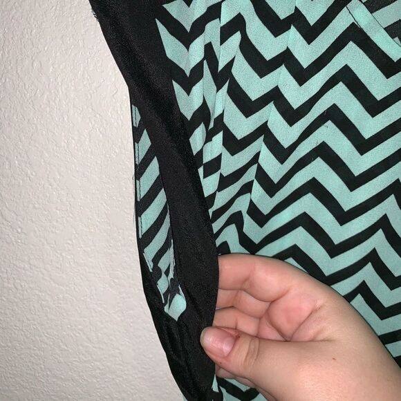 Ciel Chevron Striped A Line Mini Dress Teal Black - Picture 3 of 8
